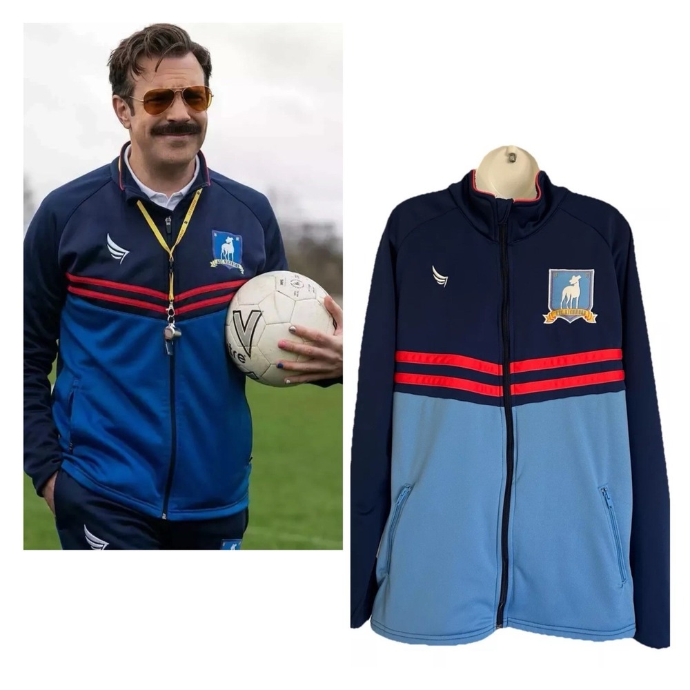 Men's Navy & Light Blue Performance Track Jacket with Red Accents
